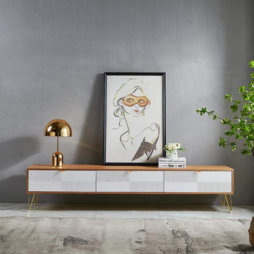 78.7" Inch Modern Nordic Wooden TV Stand in White & Gold with 3 Drawer for 85 Inch TV-Richsoul-Furniture,Living Room Furniture,TV Stands